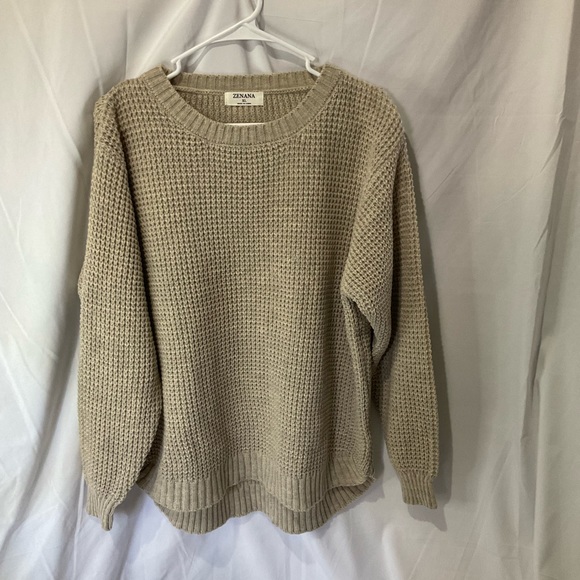 Zenana Outfitters Sweaters - Zenana Women’s Waffle Knit Scoopneck Sweater Size XL Heather Beige NWOT